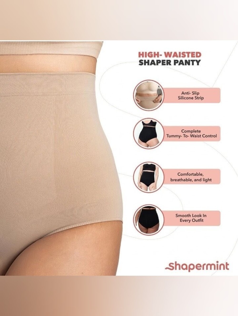 Shapermint High-Waisted Shaper Panty Briefs Nude Emetua Underwear Sz XL XXL NWT